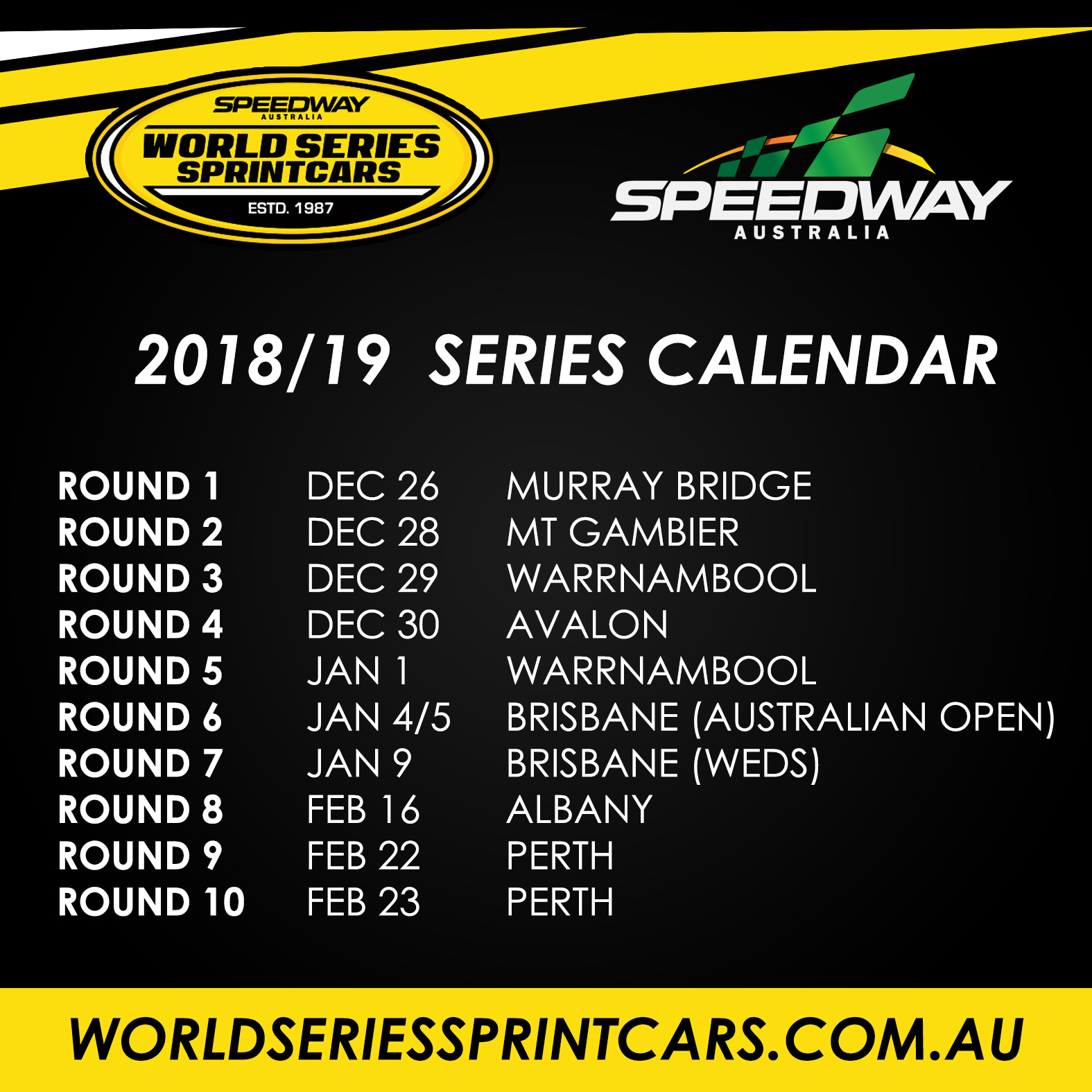CALENDAR CONFIRMED AND CHAMPIONS RETURN Australian Speedway Hall of Fame